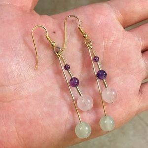 Amethyst, rose quartz, jade Bead earring